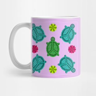 Groovy Peace Turtle Pattern Purple Background Mug